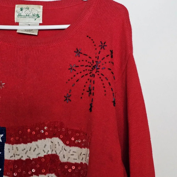 Quacker Factory Womens Sweater Sz 1X Red Long Sleeves Patriotic Flag - Picture 5 of 6